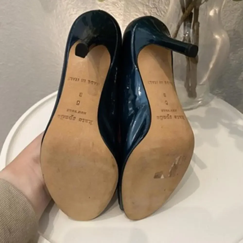 Kate Spade Emerald Patent Leather Heel Peep Toe Cross 6 Women Green Excellent